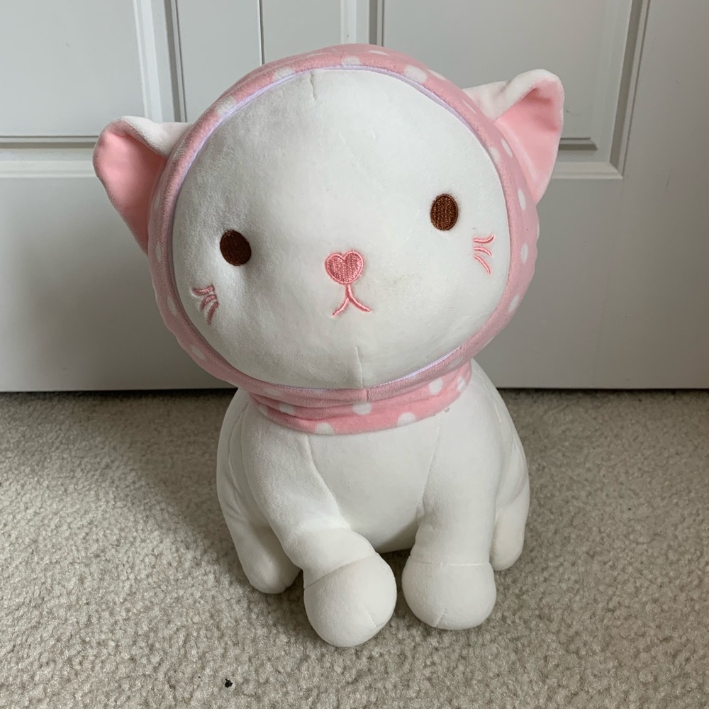 Cute White and Pink Cat Plush Toy